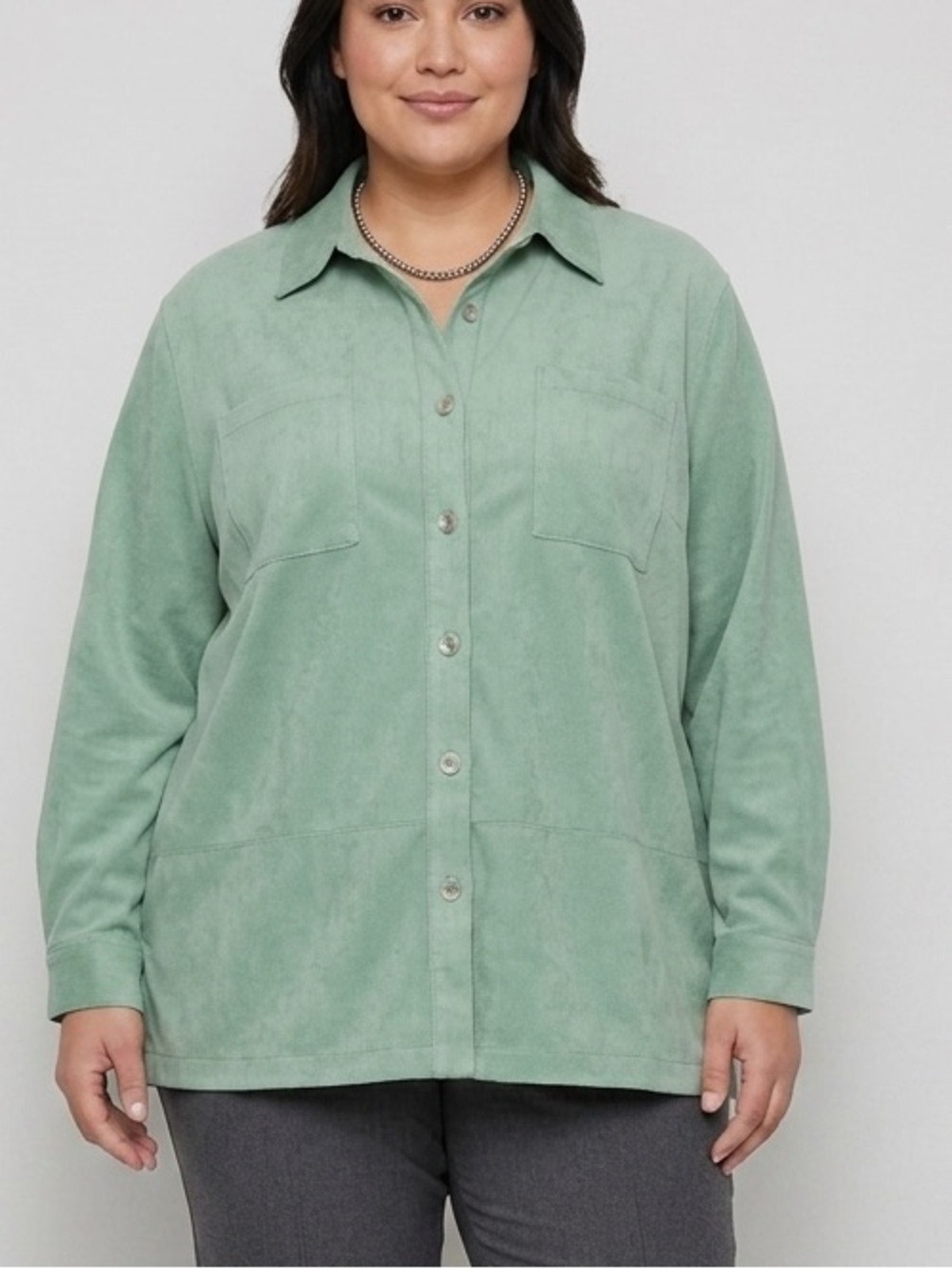 😍CLEARANCE -  ALFRED DUNNER green button front suede look Shirt Shacket 20w